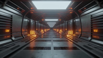 High-tech cinematic sci-fi spaceship corridor loopable background 3D render - Powered by Adobe