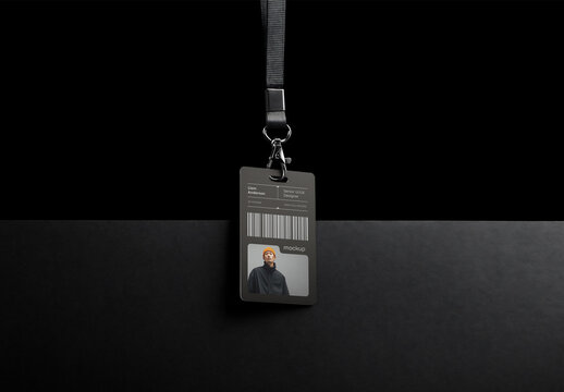 ID Card Mockup Template &ndash; Realistic Hanging Lanyard Badge for Corporate Branding and Professional Office Presentation