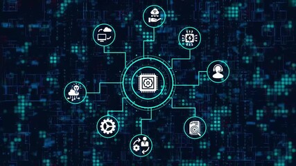 Futuristic technology abstract background with digital data flow and processing, showcasing artificial intelligence and machine learning concepts in a modern design - Powered by Adobe