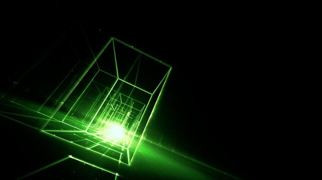 Leuchtende gitterf&ouml;rmige Geometrie f&uuml;r Technologie, Energie, Produktion & Datentransfer &ndash; moderne Architektur, Planung & Sicherheit visualisiert, gr&uuml;n
