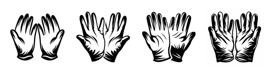Obraz premium Four medical glove hand poses for healthcare and safety demonstrations and designs