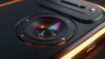 Close up shot of modern camera lens aperture adjusting on black futuristic device - Powered by Adobe