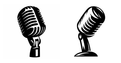 Vintage microphone pair studio recording audio broadcast performance retro style equipment