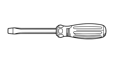 Fototapeta premium Vector illustration of a flathead screwdriver, isolated, simple contour lines, minimalistic tool design, no shadows, high-resolution line art