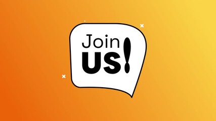 Recruitment banner with join us in white speech bubble animated. Suitable for job postings, career fairs, social media recruitment campaigns.