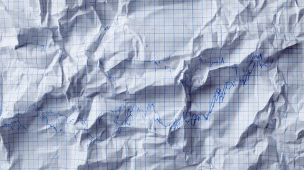 A wrinkled paper background features a blue graph line, suggesting data analysis or financial trends.