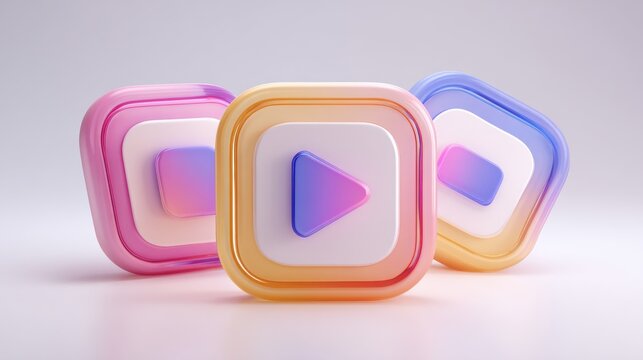 Abstract Colorful 3D Streaming Video Icons on White Surface