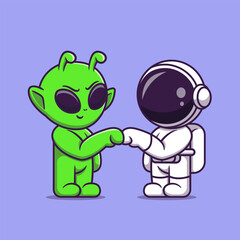 Obraz premium Cute Alien And Astronaut Friend Fist Bump Cartoon 