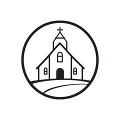 Vector illustration of a church icon in a simple and minimalist line style.