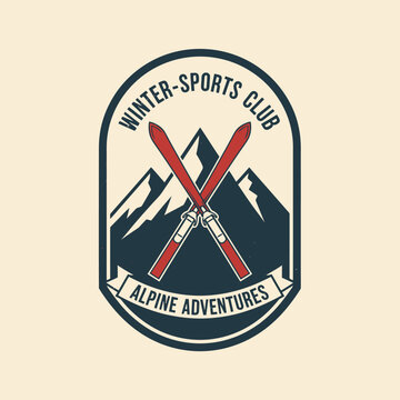 Winter Sports Club Alpine Adventures Skiing Mountain Logo.