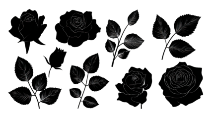 A series of intricately designed roses and leaves displayed in a symmetrical arrangement.