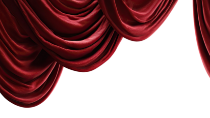 Luxurious red velvet curtain with rich texture and elegant draping for interior decor and stage settings isolated on white background