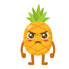 Angry Pineapple Cartoon Character with Arms and Legs Flat Illustration