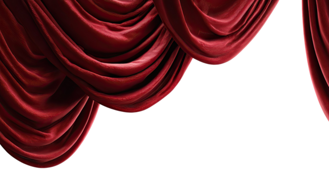 Luxurious red velvet curtain with rich texture and elegant draping for interior decor and stage settings isolated on white background - Powered by Adobe