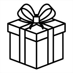 Simple black and white line art icon of a wrapped gift box with a bow