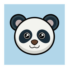 Adorable cartoon panda face with big eyes and cute smile on light blue background