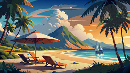 tropical beach with palm trees