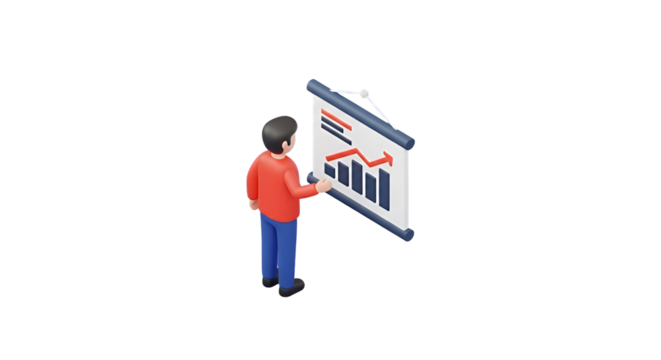 3d icon of man presenting business graph on presentation board for business concept