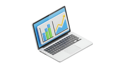 3d icon of laptop with business graph, concept of financial analysis and investment