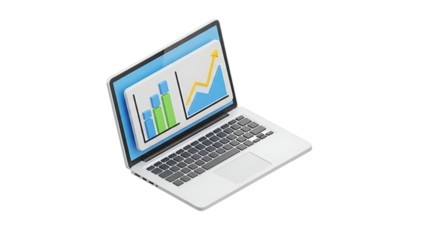 3d icon of laptop with business graph, concept of financial analysis and investment