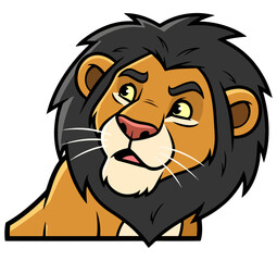 Expressive cartoon lion with a worried or confused look, isolated on white.