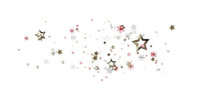 Festive image of star and snowflake confetti on a clean white background, perfect for holiday designs, celebrations and special events.