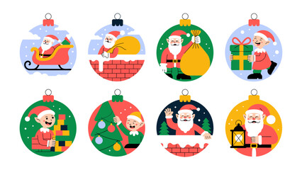 Festive Ornaments of Yuletide Cheer: A vibrant illustration showcasing an array of charming holiday ornaments, each a miniature world of Christmas joy, depicting scenes of Santa, elves.