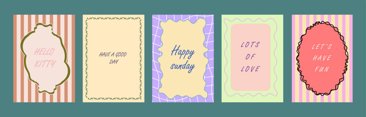 Web Y2K Aesthetic, Doodle Art, Kawaii Design, Hand-Drawn Effect, Pastel Color Palette, Wavy Borders, Retro Nostalgia, Greeting Cards, Social Media Templates, Printable Art, Cute Quotes, Happy Sunday