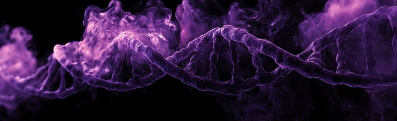 Abstract DNA visualization in vibrant purple smoke