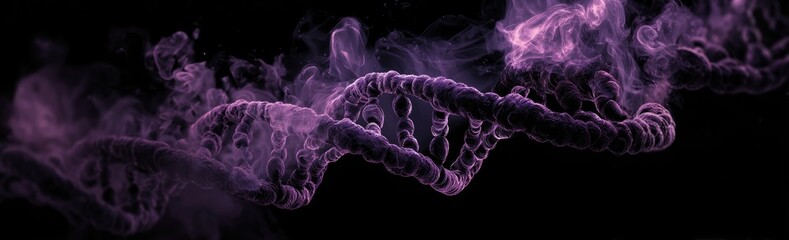 Abstract DNA depiction in swirling purple smoke
