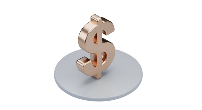 3d icon of golden dollar sign on a gray pedestal, a symbol of wealth and prosperity - Powered by Adobe