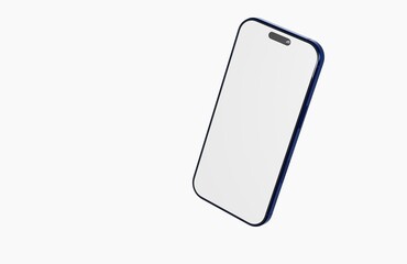 Clean and stylish mockup of a modern blue smartphone with a blank white screen isolated on a white backdrop, pe