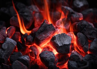 Close-up charcoal grill fire