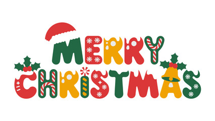 Festive Christmas Greetings: A vibrant Christmas greeting with the message Merry Christmas adorned with seasonal decorations. A visual message of joyful and warm wishes