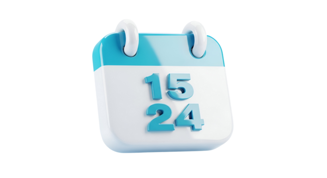 3d icon of a 3d render of a calendar with the numbers 15 and 24 on it