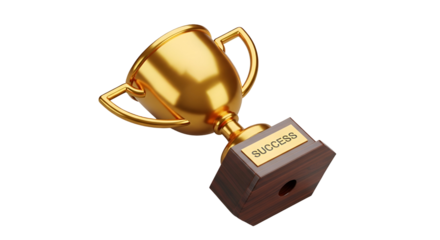 3d icon of golden trophy cup symbol of success, achievement and victory concept