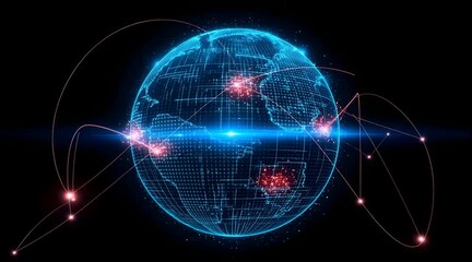 Digital rotating globe with glowing network connections - Powered by Adobe