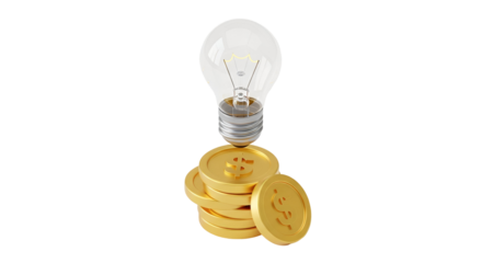 3d icon of light bulb on stack of gold coins representing idea worth money