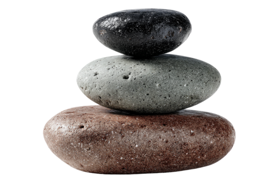 Zen Tower: A captivating arrangement of three stones stacked harmoniously, embodying balance and serenity, ideal for meditation and introspection.