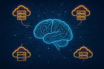 Intelligent AI connecting to cloud data servers for futuristic digital network insights