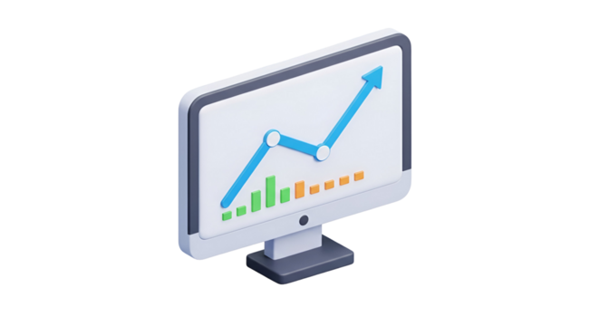 3d icon of isometric computer monitor with business graph representing data analysis