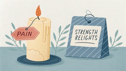 A melted candle with a label and a tag that says Strength Relights