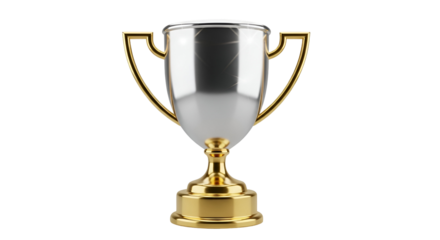 3d icon of shiny silver and gold trophy representing achievement, success, and victory