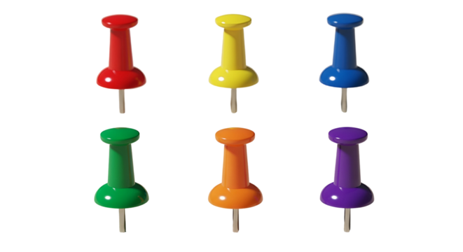 3d icon of collection of colorful push pins, perfect for office and school supplies - Powered by Adobe