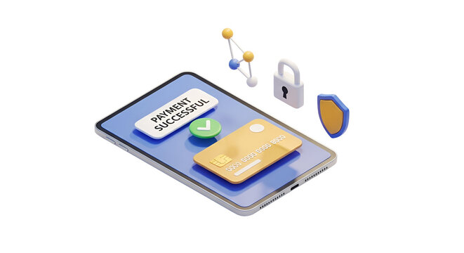 3d icon of secure online payment with smartphone, credit card, shield and padlock