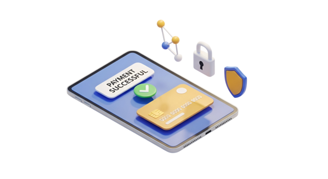 3d icon of secure online payment with smartphone, credit card, shield and padlock