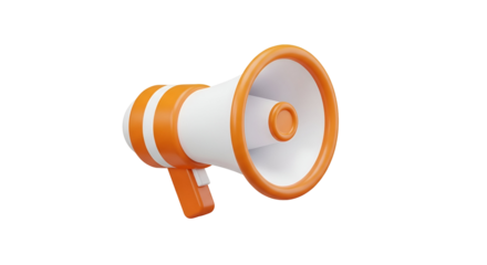 3d icon of orange and white megaphone in a 3d rendering for announcement