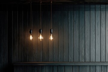Dark wood paneling with Edison bulbs