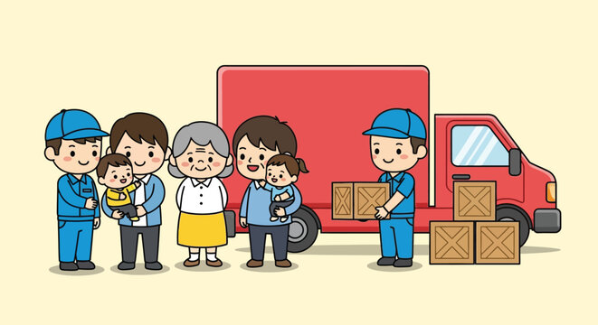 Friendly Moving Team Helping Family Relocate with Truck