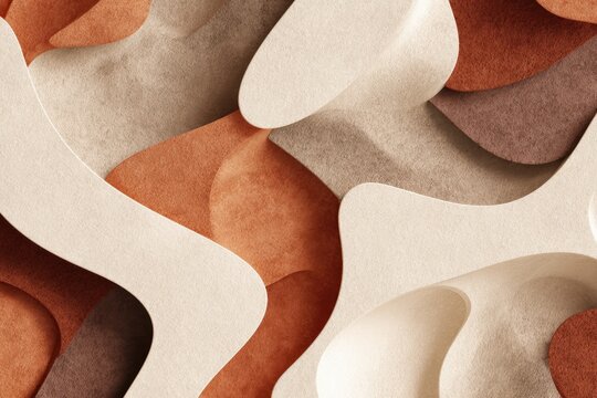 Abstract textured pattern of curved shapes in beige and brown tones